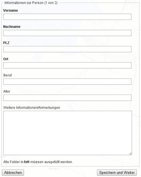 Person anlegen, Schritt 1 von 2
